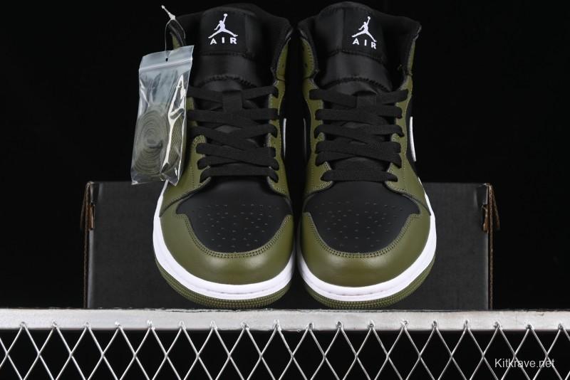Nike Air Jordan 1 Mid AJ1 Army Green Mid-Top Casual Sneakers - DQ8426-092