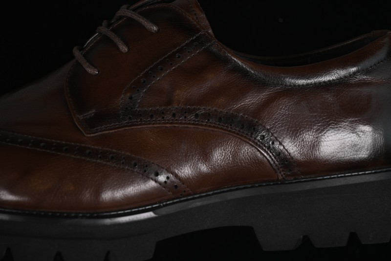 ECCO Block Derby Round Toe Genuine Leather Brogue Dress Shoes - 63667201002