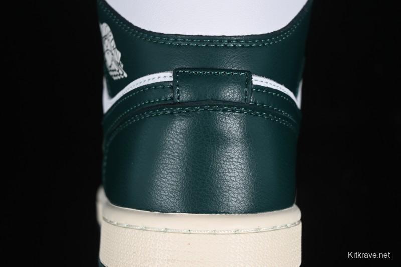 Nike Air Jordan 1 Mid Basketball Shoes in White/Oxidized Green - BQ6472-133