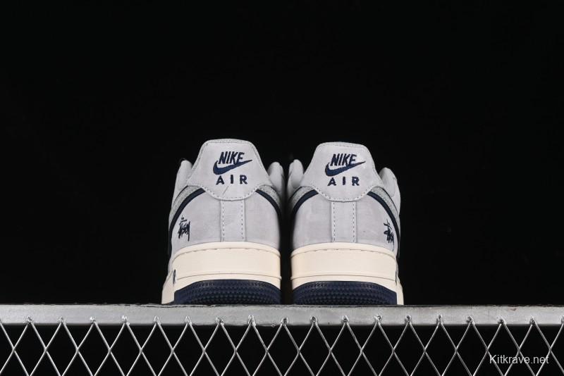 Nike Air Force 1 '07 Low Stussy Collaboration - Grey Pigskin Blue Sole Low-Top Casual Sneakers - XZ3318-028