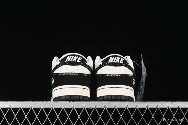 Nike SB Dunk Low Stussy Collaboration - Patchwork Cream Black Swoosh Anniversary Custom Low-Top Casual Skate Shoes - MM1089-023