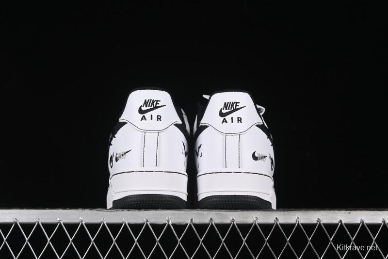 Nike Air Force 1 '07 Low Casual Sneakers with Black and White Hand-Drawn Anime Design - CT2585-100
