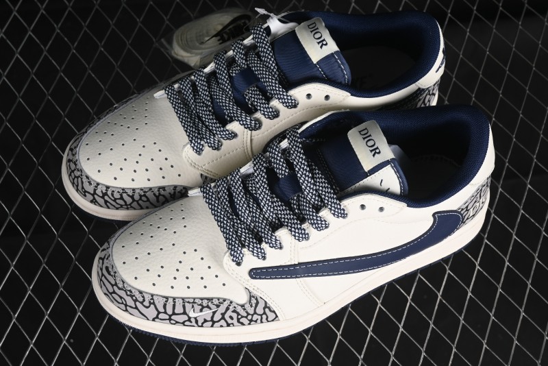 Nike Travis Scott x Fragment Design x Air Jordan 1 Low OG SP AJ1 Retro Sneakers with Stone Pattern - CF3688-029