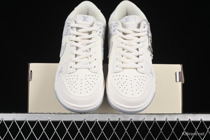 Nike SB Dunk Low LV Collaboration - Purple Denim with White and Purple Swoosh Anniversary High-End Custom Low-Top Casual Sneakers - DJ2024-010