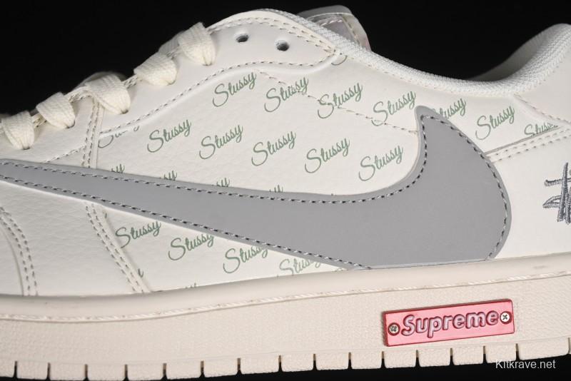 Nike Travis Scott x Fragment Design x Air Jordan 1 Low OG SP AJ1 Retro Sneakers with Reverse Swoosh - SJ2068-115