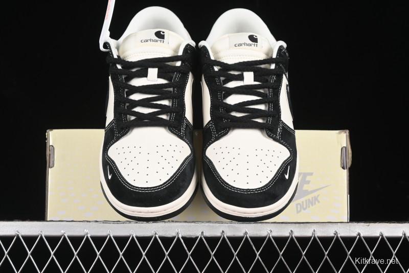 Nike SB Dunk Low Carhartt Collaboration - Off White Black Swoosh Anniversary Custom Low-Top Casual Skate Shoes - SJ1089-005