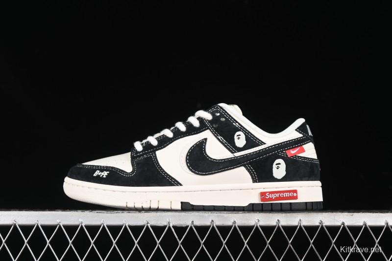 Nike SB Dunk Low Stussy Collaboration - Black White Marking Line Anniversary High-End Custom Low-Top Casual Sneakers - BB9898-008