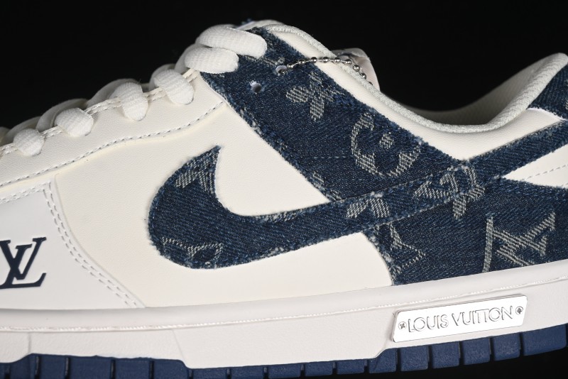 Nike SB Dunk Low LV Collaboration - Dark Blue Denim White Blue Swoosh Anniversary High-End Custom Low-Top Casual Sneakers - DJ2024-008