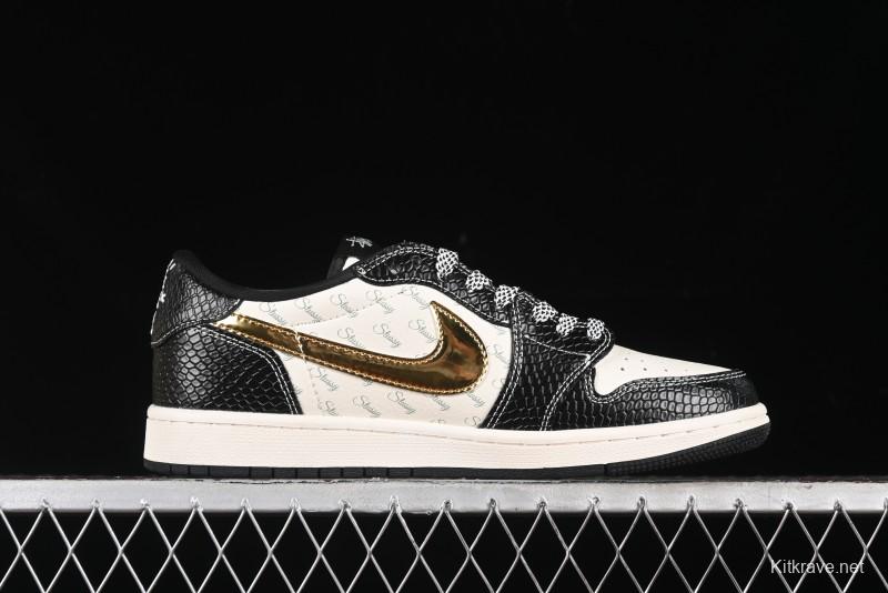 Nike Travis Scott x Fragment Design x Air Jordan 1 Low OG SP AJ1 Retro Sneakers with Dragon Scale Swoosh - XY2688-112