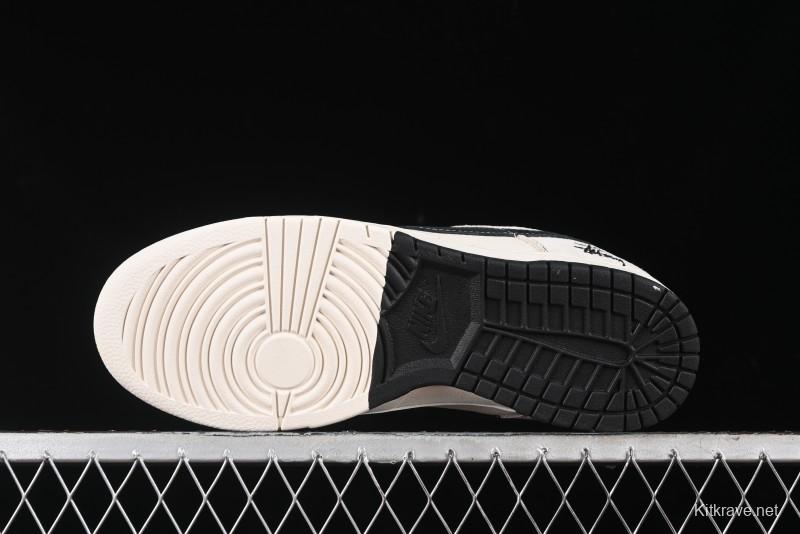 Nike SB Dunk Low Stussy Collaboration Patchwork Grey White Black Swoosh Anniversary Custom Low-Top Casual Skate Shoes - MM1089-022