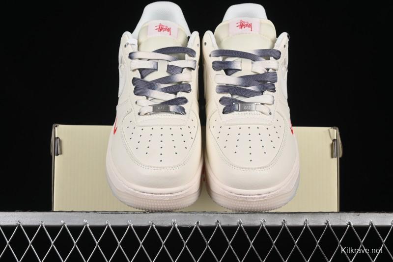 Nike Air Force 1 '07 Low Stussy Collaboration - White Grey Two-Tone Low-Top Casual Sneakers - XZ6188-015