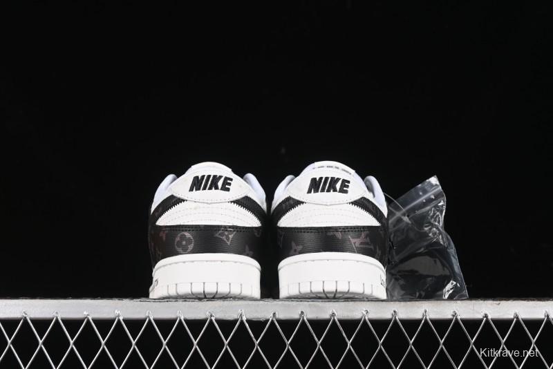 Nike SB Dunk Low LV Collaboration - Embossed White Black Print Anniversary High-End Custom Low-Top Casual Sneakers - DQ1098-361