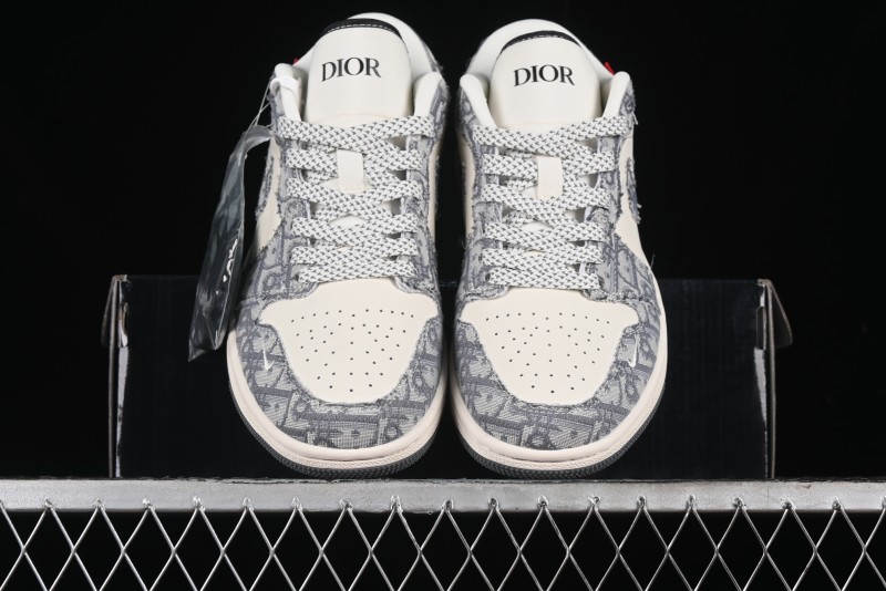 Nike Air Jordan 1 Low AJ1 Dior Collaboration - Grey Blue Red Label Retro Basketball Shoes - SJ9950-037