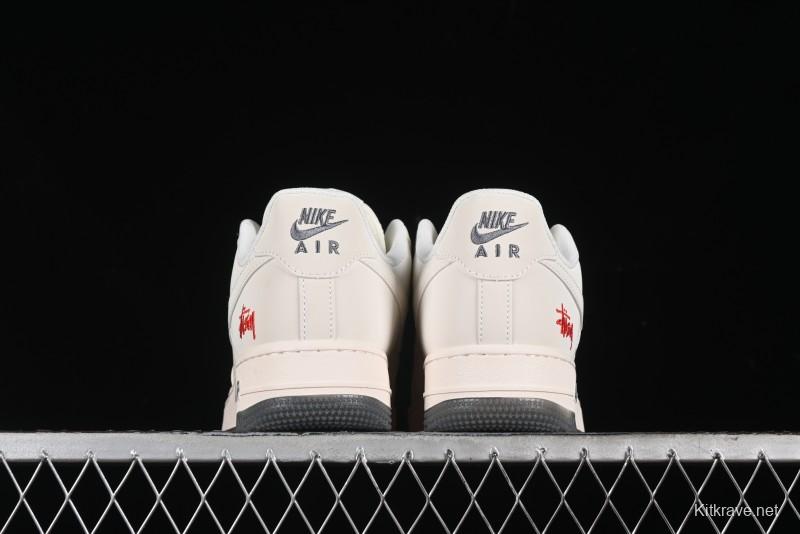 Nike Air Force 1 '07 Low Stussy Collaboration - White Grey Two-Tone Low-Top Casual Sneakers - XZ6188-015