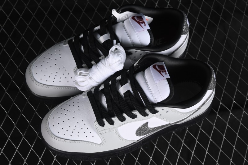 Nike Dunk Low "Glitter Swoosh" Light Silver SB Low-Top Casual Skate Shoes - HQ3462-191