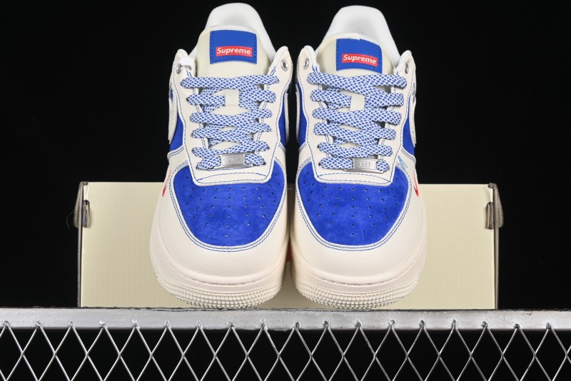 Nike Air Force 1 '07 Low Supreme Collaboration - Off White Navy Blue Low Top Casual Sneakers SJ6698-004