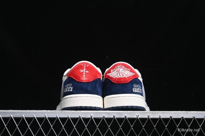 Nike Travis Scott x Fragment Design x Air Jordan 1 Low OG SP AJ1 Multi-Color Patchwork Low-Top Casual Sneakers - DM7866-039