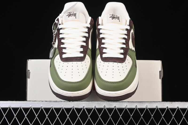 Nike Air Force 1 '07 Low Stussy Collaboration - Green Brown Low-Top Casual Sneakers - KK1988-038