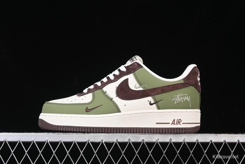 Nike Air Force 1 '07 Low Stussy Collaboration - Green Brown Low-Top Casual Sneakers - KK1988-038