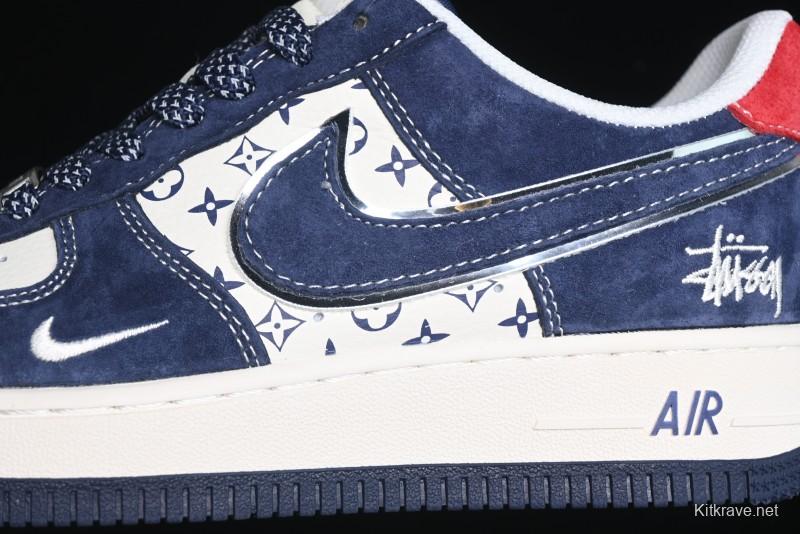 Nike Air Force 1 '07 Low Stussy Collaboration - Navy Red Print Casual Sneakers - XZ6188-350