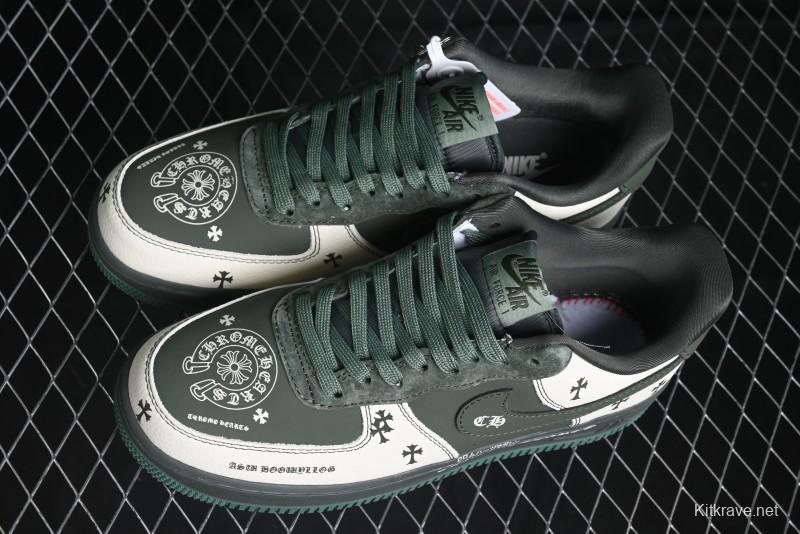 Nike Air Force 1 '07 Low Chrome Hearts Collaboration - Moss Green White Low-Top Casual Sneakers - KK1988-029