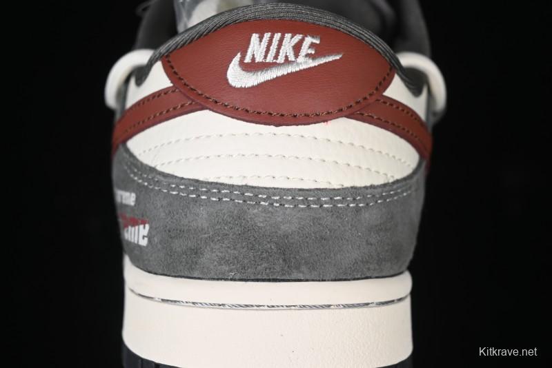 Nike SB Dunk Low Supreme Collaboration - Grey White Red Anniversary Customized Low-Top Casual Sneakers - XS1186-102