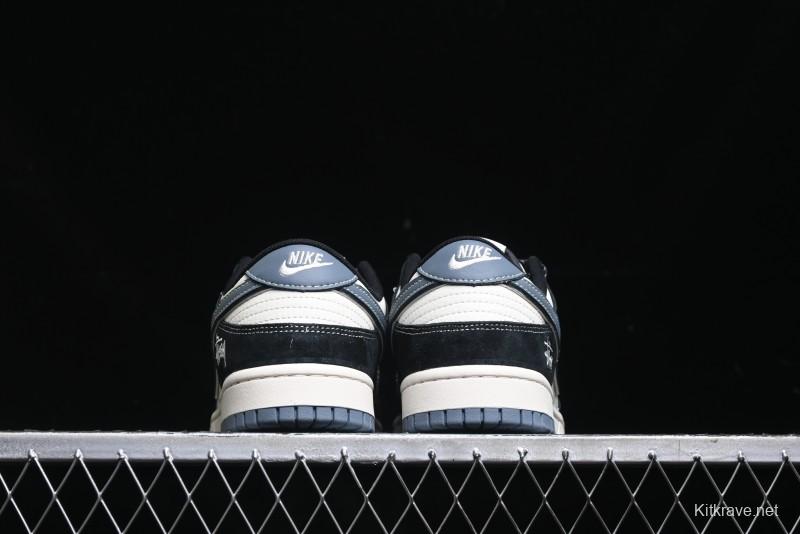 Nike SB Dunk Low Stussy Collaboration - Black White Print Anniversary Custom Low-Top Casual Sneakers - XX3168-212