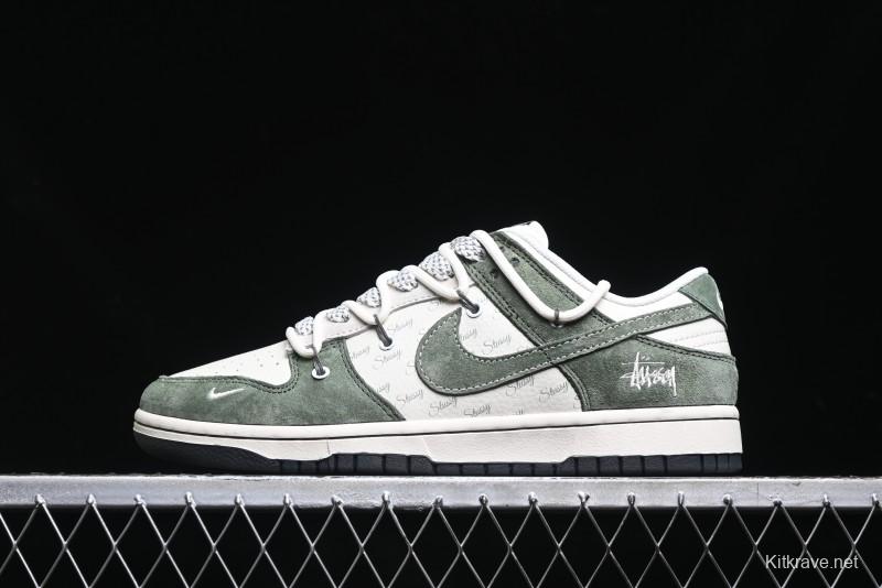 Nike SB Dunk Low Stussy Collaboration - Patina Green Lace-Up Anniversary Custom Low-Top Casual Skate Shoes - XS1186-105