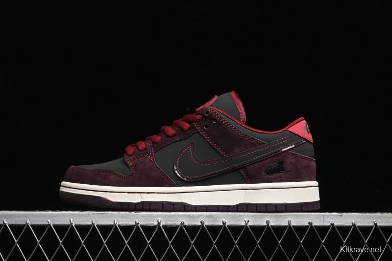Nike SB Dunk Low Bordeaux Red Skate Shoes Collaboration with Riot Skateshop - FZ1289-200