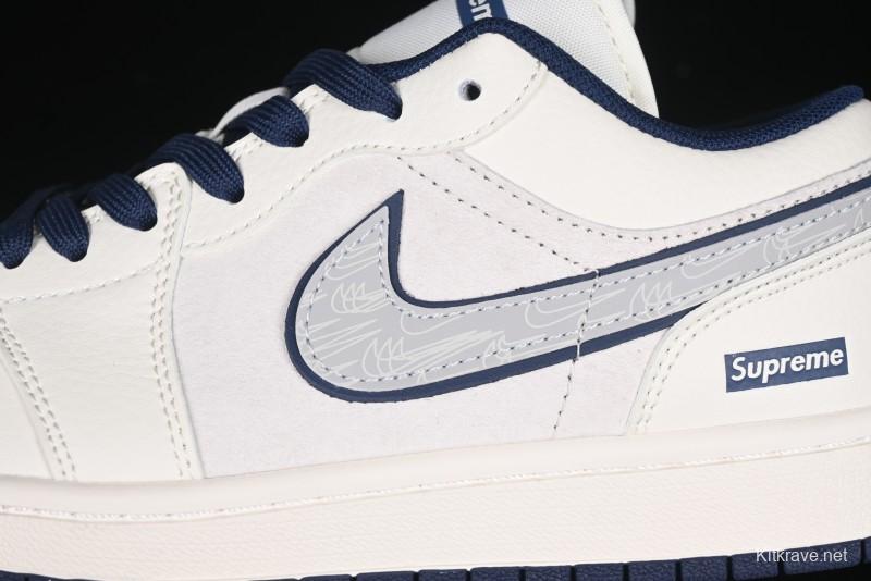 Nike Air Jordan 1 Low Supreme Collaboration - Shadow Swoosh Custom Retro Basketball Shoes - XX3318-368