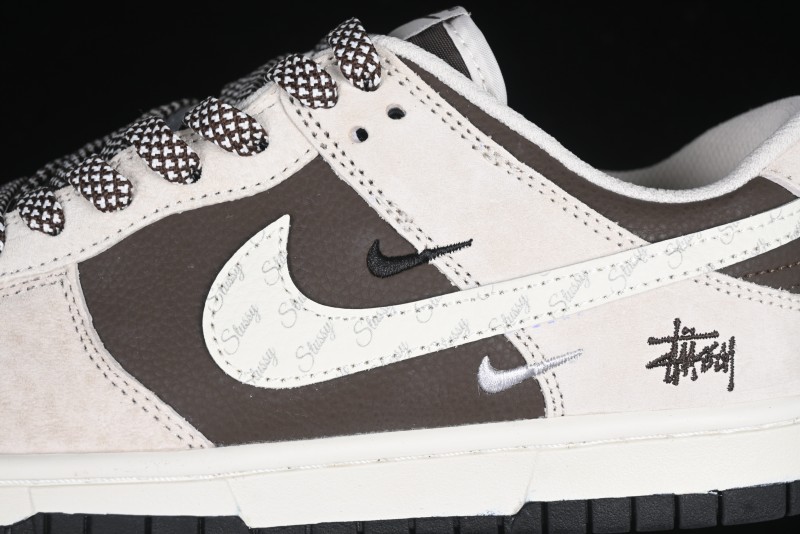 Nike SB Dunk Low Stussy Collaboration Brown Leather Swoosh Anniversary Custom Low-Top Casual Sneakers - DJ2024-062