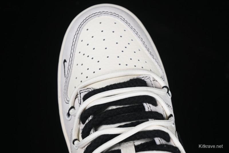 Nike SB Dunk Low Stussy Collaboration Anniversary Edition Lace-Up Beige Grey Black Swoosh Low-Top Casual Skate Shoes - YX5066-242