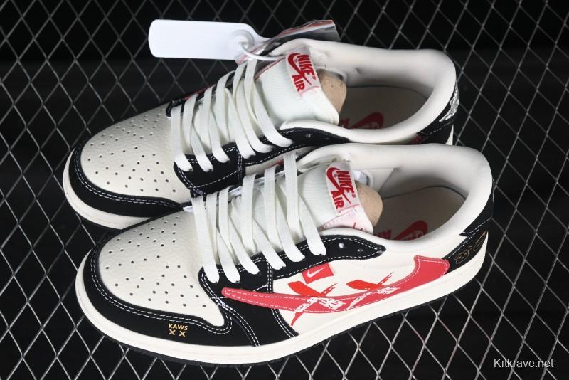 Nike Air Jordan 1 Low OG SP AJ1 Collaboration with Travis Scott and Fragment Design Graffiti Red Hook Low-top Casual Sneakers - XS2024-024