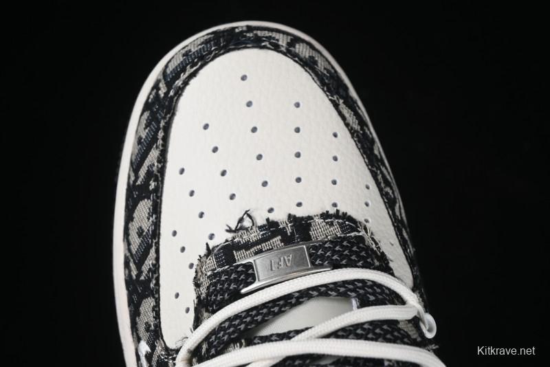 Nike Air Force 1 '07 Low Dior Collaboration Black Pattern Drawstring Casual Sneakers - SJ1198-106