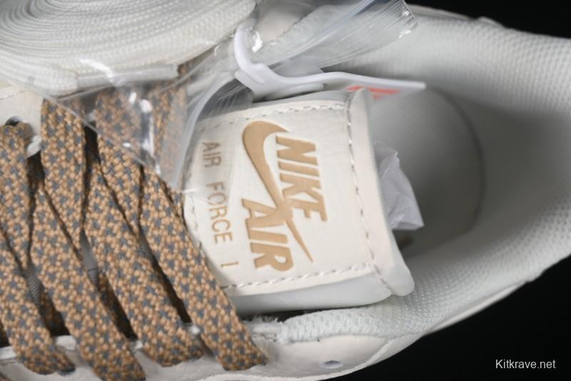 Nike Air Force 1 '07 Low QR Code Metallic Gold Star Sneakers Low-Top Casual Shoes - CU1836-965