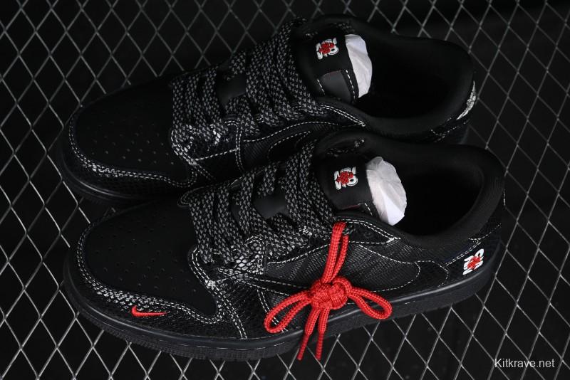 Nike Travis Scott x Fragment Design x Air Jordan 1 Low OG SP AJ1 Year of the Snake Limited Black Snake Web Low Top Casual Sneakers - CH6336-018