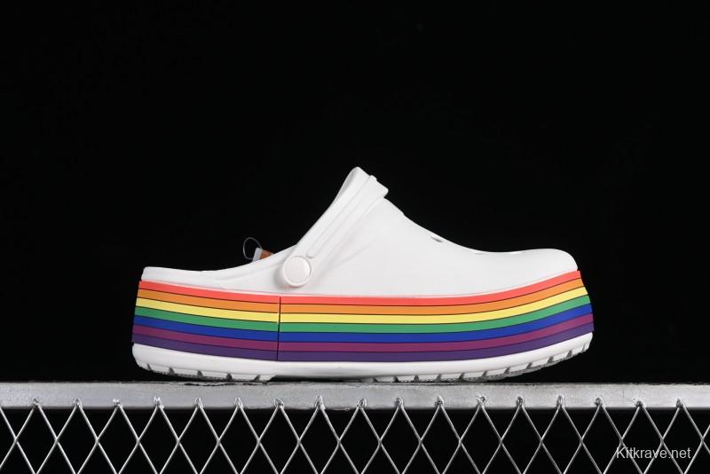 Crocs Crocband Platform Rainbow Comfortable Thick-Soled Clogs - B.D4