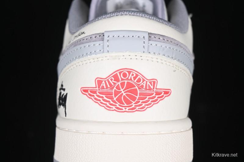 Nike Air Jordan 1 Low Stussy Collaboration - Retro Basketball Shoes in Light Grey - SJ9950-044