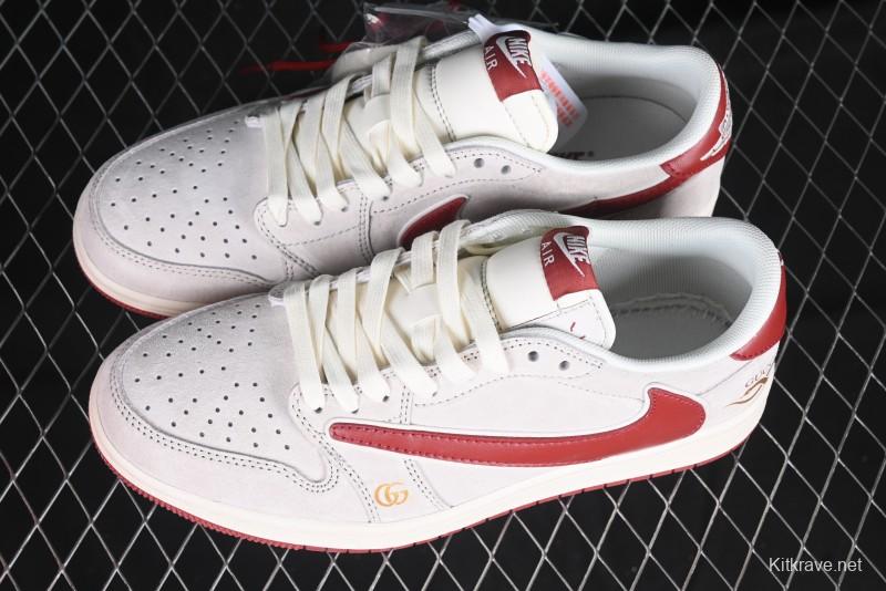 Nike Travis Scott x Fragment Design x Air Jordan 1 Low OG SP AJ1 Retro Sneakers with Reverse Swoosh - XZ6188-056