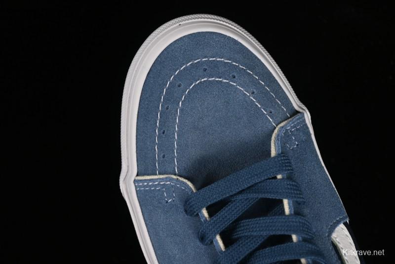 Vans Sk8-Mid Reissue 83 High-End Retro Skate Shoes with Blue Patchwork Suede - VN000CQQDWR