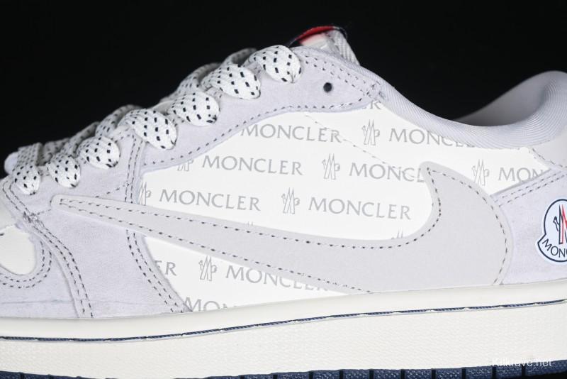 Nike Travis Scott x Fragment Design x Air Jordan 1 Low OG SP AJ1 Moncler Collaboration White Grey Low Top Casual Sneakers - AG3702-806