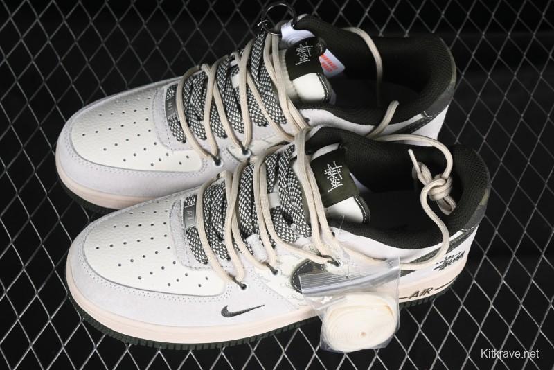 Nike Air Force 1 '07 Low Stussy Collaboration Camo Swoosh Drawstring Casual Sneakers - DM6688-014