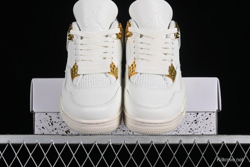 Nike Air Jordan 4 Retro Sneakers with Metallic Gold Design - AQ9129-170