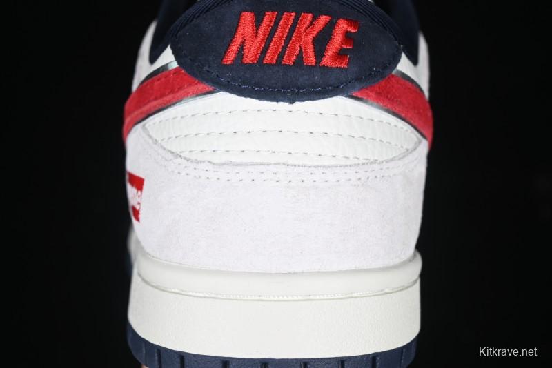 Nike SB Dunk Low Supreme Collaboration - Grey Pig Suede with Red Swoosh Anniversary Custom Edition Low-Top Casual Skate Shoes - CH8311-232