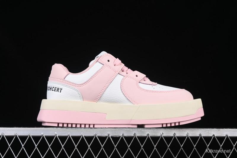 Choco Concert Leather Round Square Asymmetrical Fashion Sneakers White Pink - AJE5