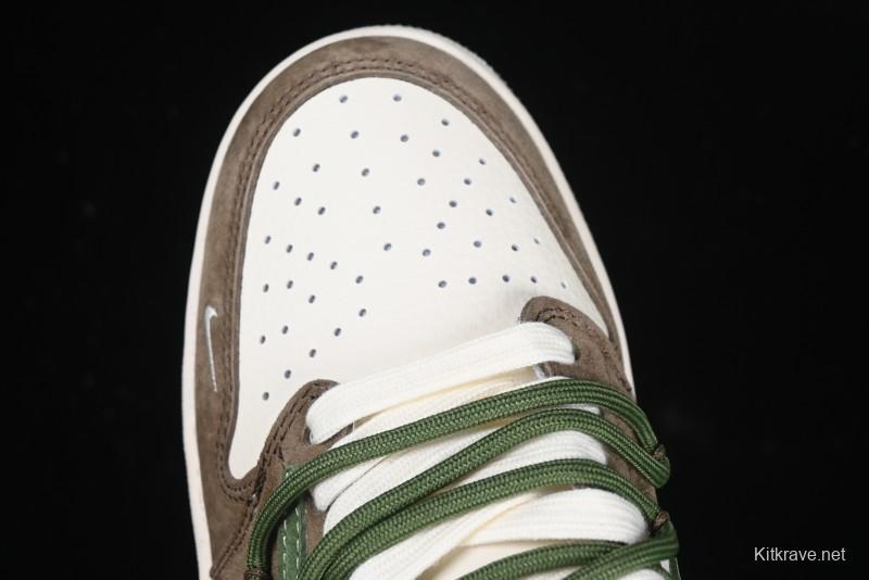 Nike Travis Scott x Fragment Design x Air Jordan 1 Low OG SP AJ1 Stussy Collaboration Suede Green Low Top Casual Sneakers - XS3186-202