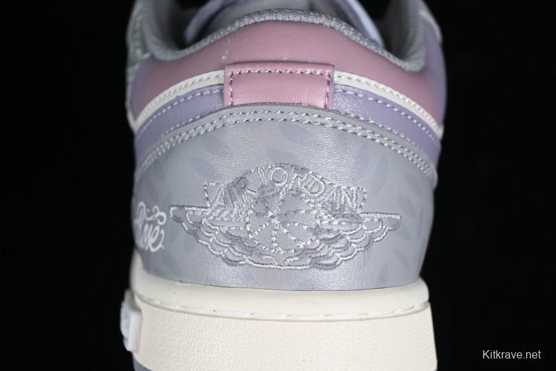 Nike Air Jordan 1 Low AJ1 Retro Basketball Shoes with Panda Mischief Modern Floral Design - 553560-053