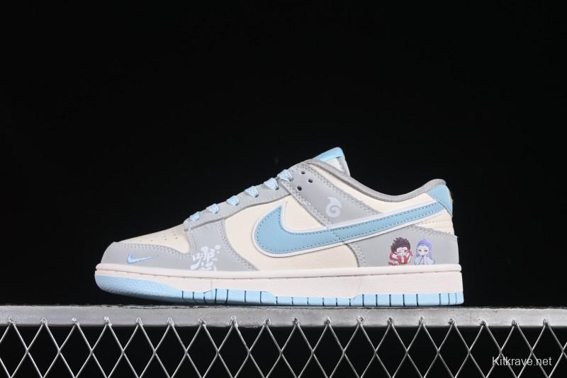 Nike SB Dunk Low Nezha Series Gray White with Blue Swoosh Anniversary Custom Low-Top Casual Skate Shoes - LW1818-114