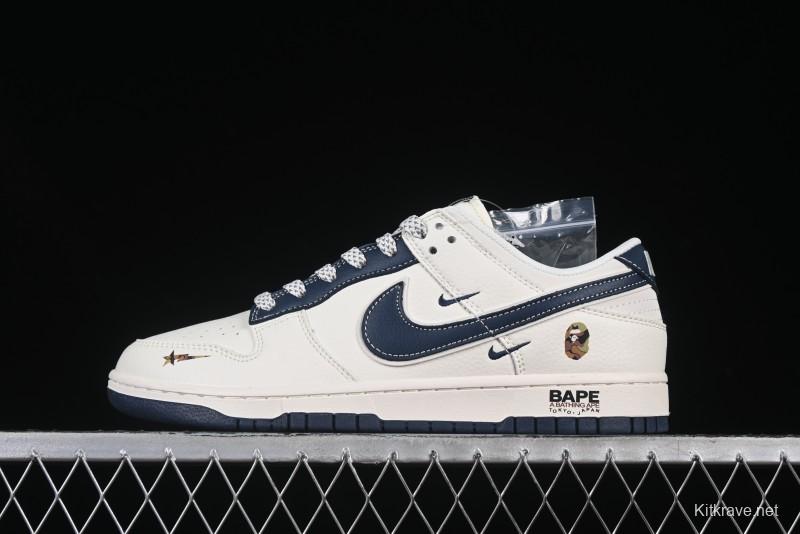 Nike SB Dunk Low Bape Collaboration Navy Blue Double Mini Swoosh Anniversary High-End Custom Low-Top Casual Skate Shoes - XS6089-515