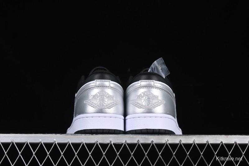 Nike Air Jordan 1 Low AJ1 Basketball Shoes in Black White Silver - 553558-131